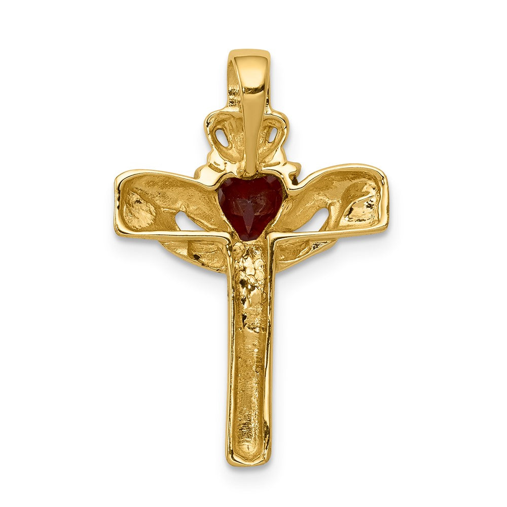 14k 6mm Claddagh Garnet Natural Diamond Cross Pendant