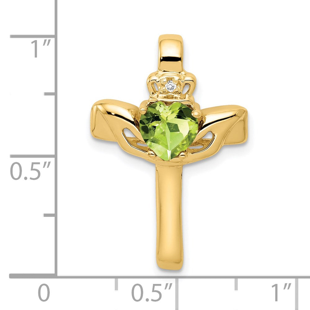 14k 6mm Claddagh Peridot Natural Diamond Cross Slide