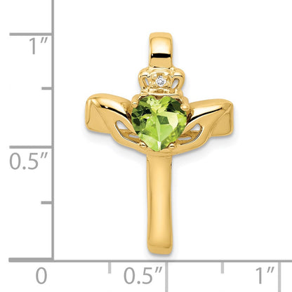 14k 6mm Claddagh Peridot Natural Diamond Cross Slide