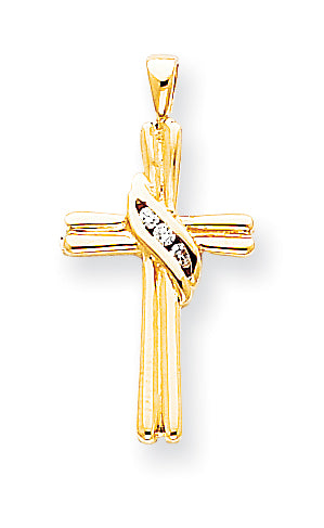 14K Yellow Gold Aa Diamond Cross Pendant