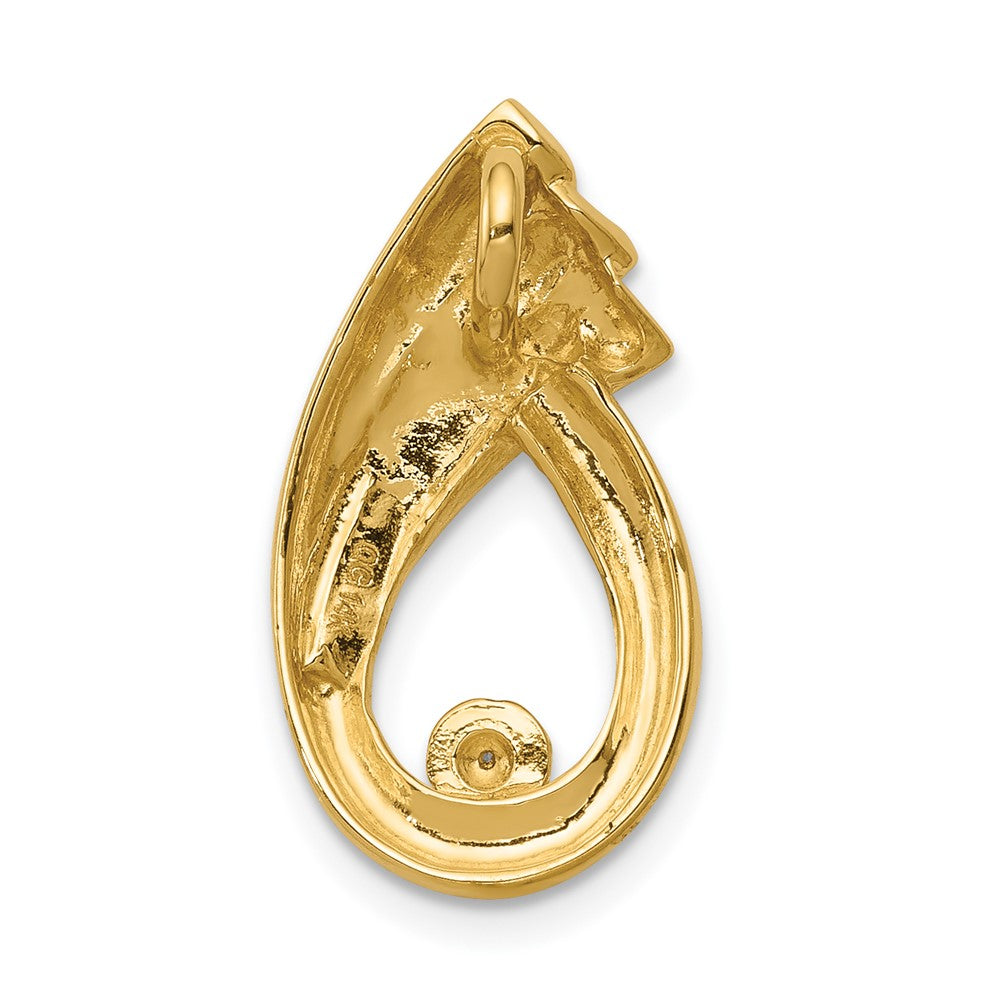 14K Yellow Gold 1.4mm AA Real Diamond Fancy Teardrop Chain Slide