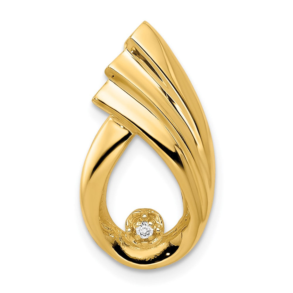 14K Yellow Gold 1.4mm AA Real Diamond Fancy Teardrop Chain Slide