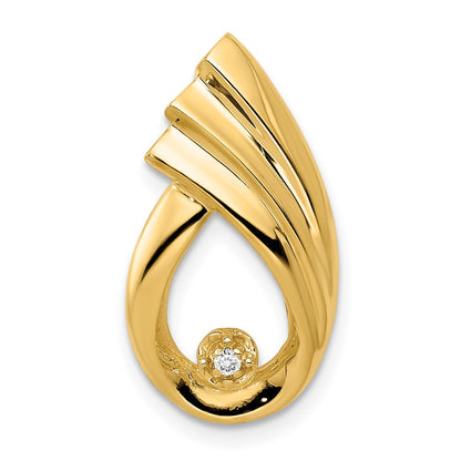 14K Yellow Gold 1.4mm AA Real Diamond Fancy Teardrop Chain Slide
