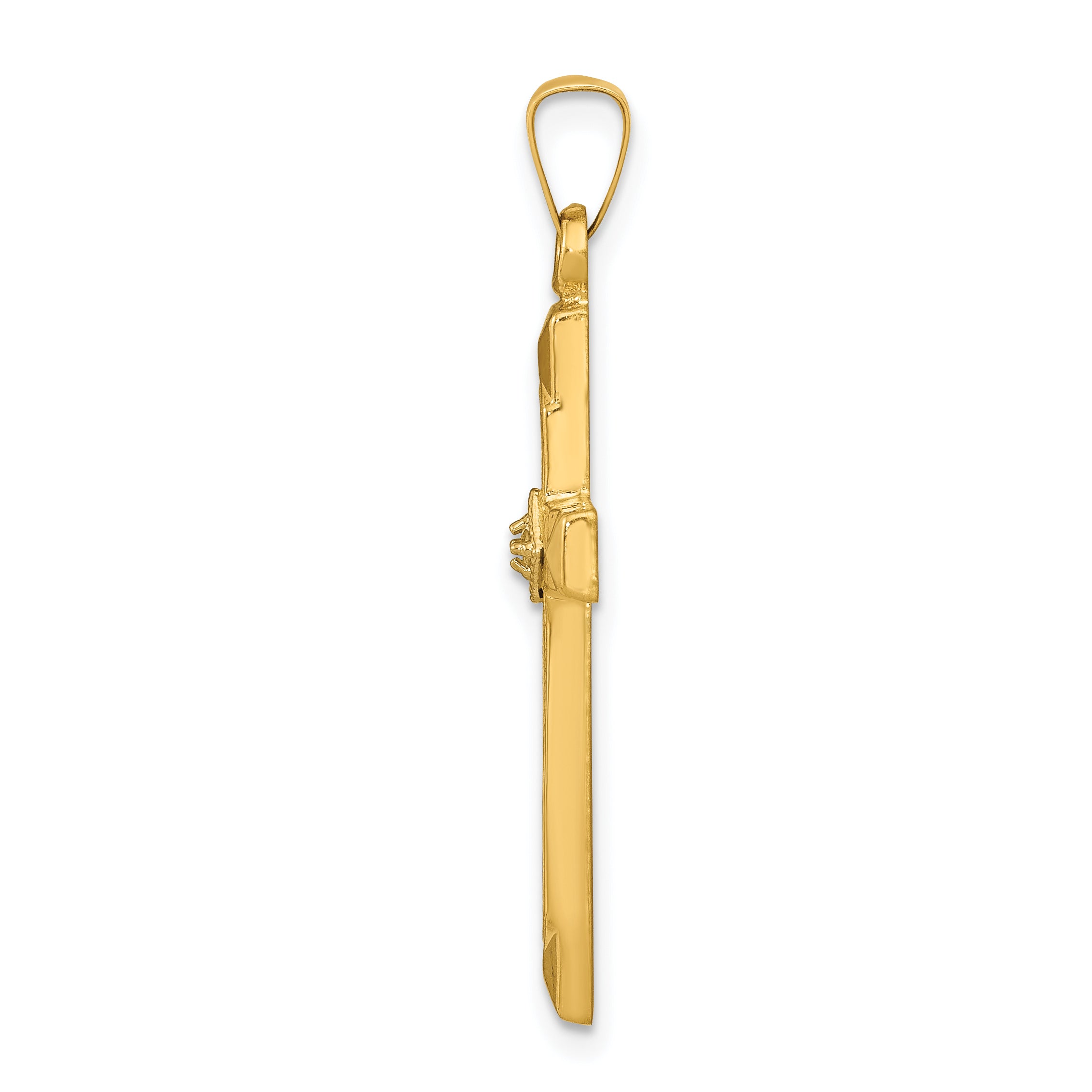 14K Yellow Gold Textured And Polished Diamond Cross Pendant