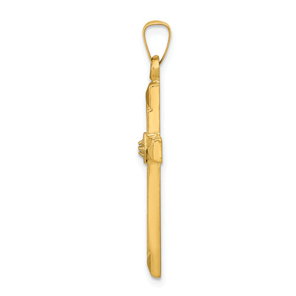 14K Yellow Gold Textured And Polished Diamond Cross Pendant