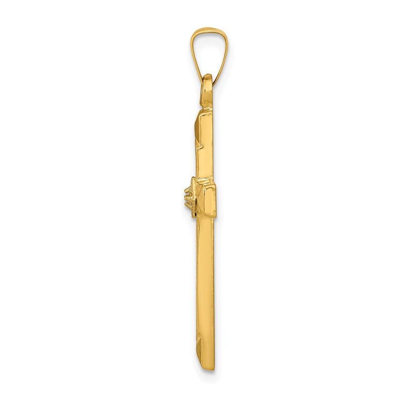 14K Yellow Gold Textured And Polished Diamond Cross Pendant