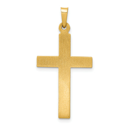 14K Yellow Gold Textured And Polished Diamond Cross Pendant