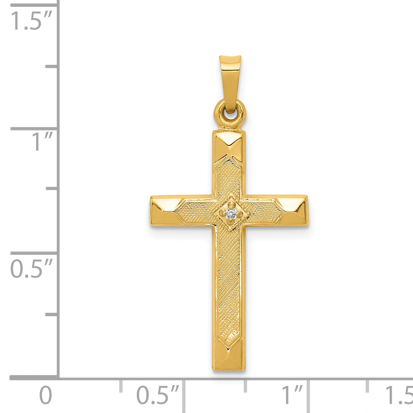 14K Yellow Gold Textured And Polished Diamond Cross Pendant