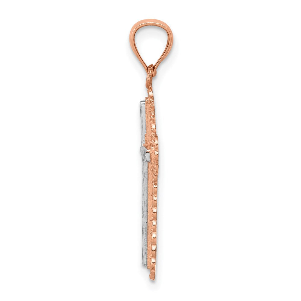 14k Rose Gold 14k Rose Gold Rhodium Diamond Cut Cross Pendant