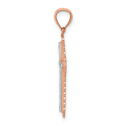 14k Rose Gold 14k Rose Gold Rhodium Diamond Cut Cross Pendant