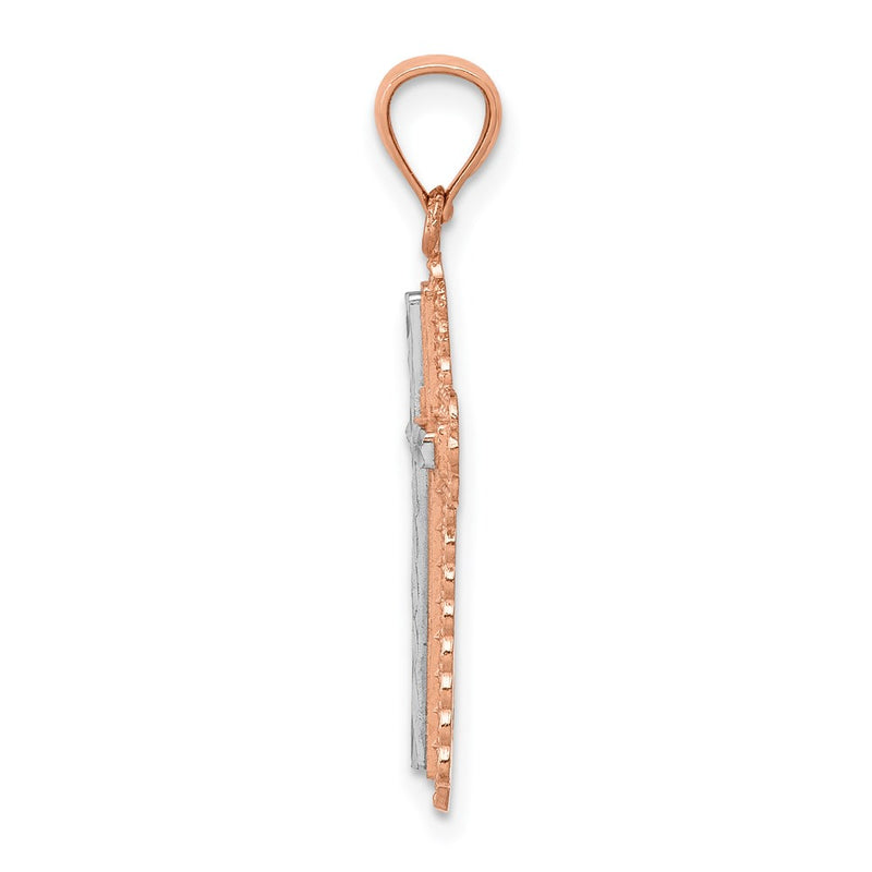 14k Rose Gold 14k Rose Gold Rhodium Diamond Cut Cross Pendant