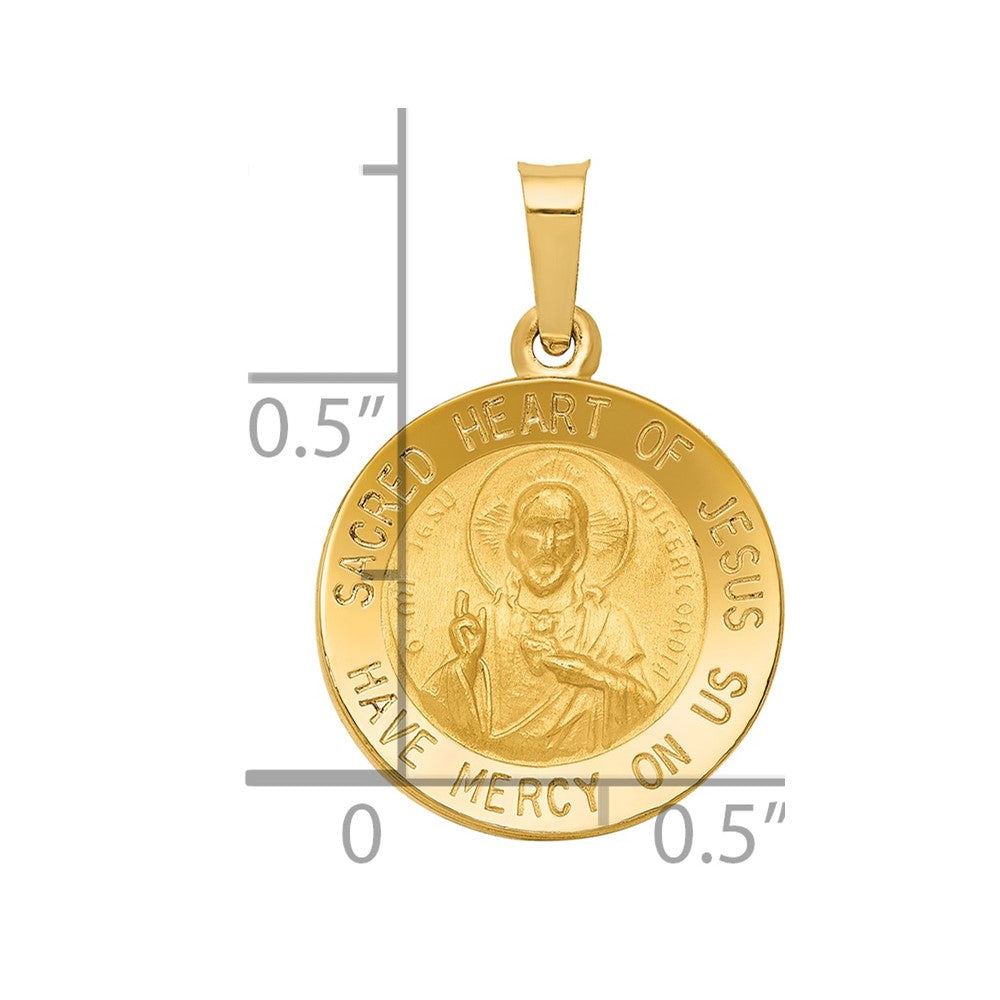 14k Yellow Gold 14k Polished and Satin Sacred Heart of Jesus Medal Hollow Pendant