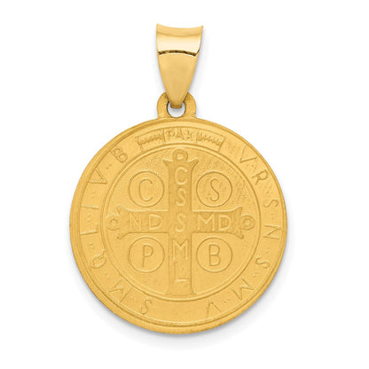14k Yellow Gold 14k Polished and Satin St Benedict Hollow Medal Pendant