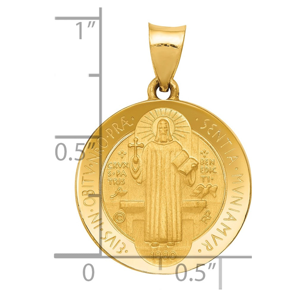14k Yellow Gold 14k Polished and Satin St Benedict Hollow Medal Pendant