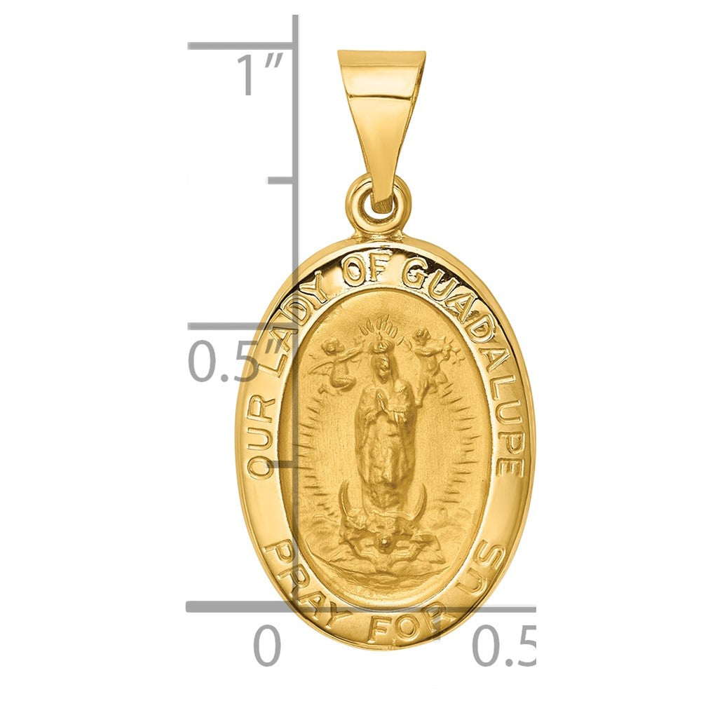 14k Yellow Gold 14k Polished and Satin Our Lady Guadalupe Medal Hollow Pendant