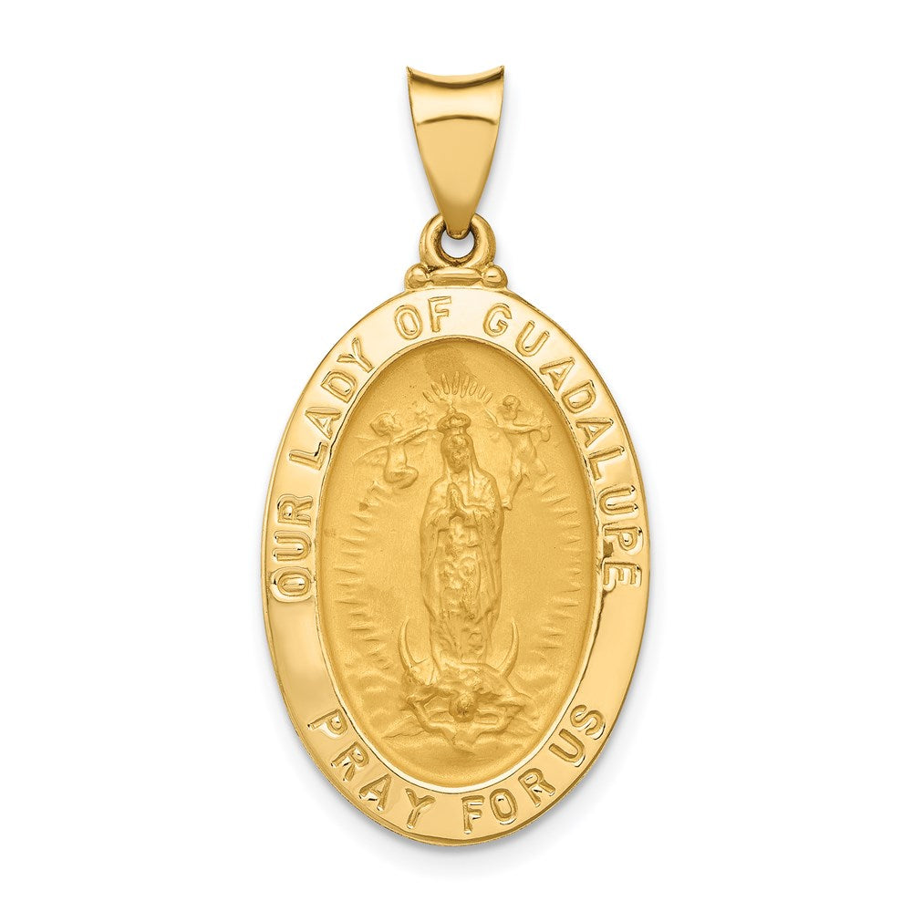 14k Yellow Gold 14k Polished and Satin Our Lady Guadalupe Medal Hollow Pendant