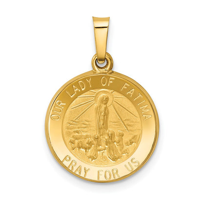 14k Yellow Gold 14k Polished and Satin Our Lady Fatima Medal Hollow Pendant