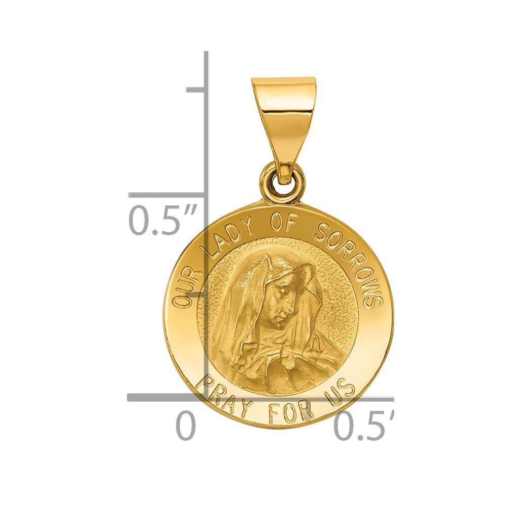 14k Yellow Gold 14k Polished and Satin Our Lady of Sorrows Medal Hollow Pendant