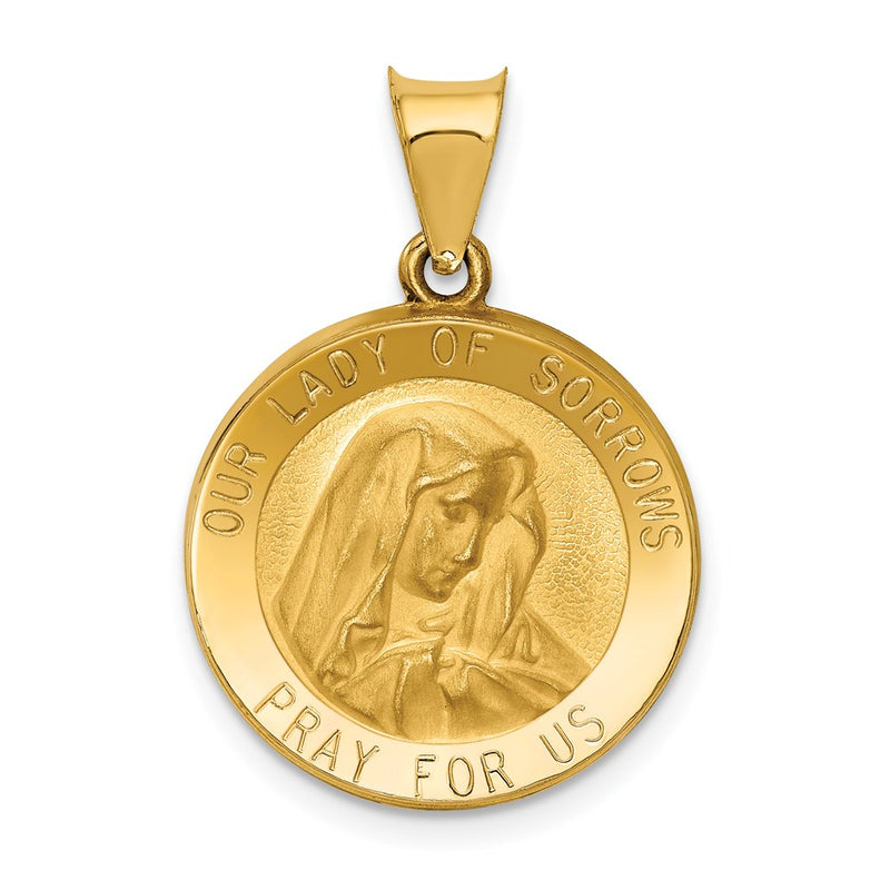 14k Yellow Gold 14k Polished and Satin Our Lady of Sorrows Medal Hollow Pendant