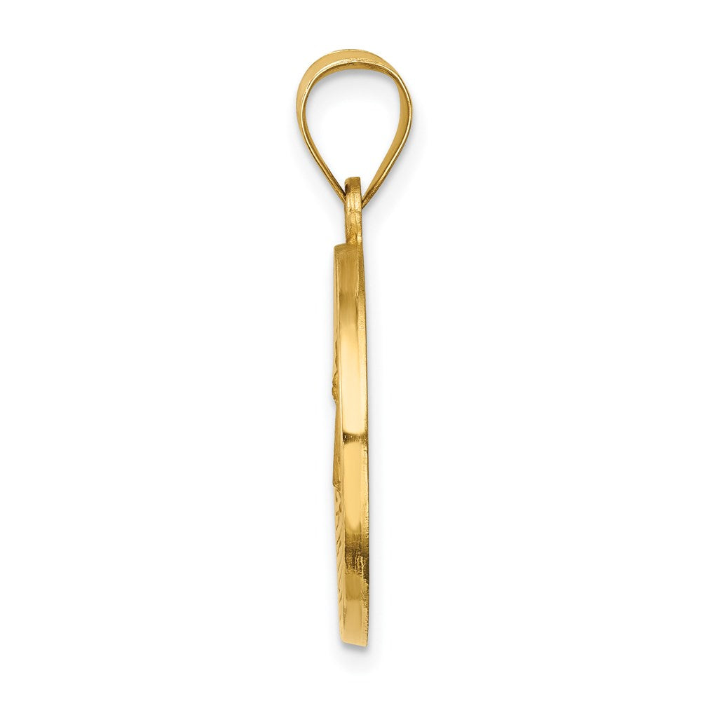 14k Yellow Gold 14k Polished and Satin Caridad del Cobre Medal Hollow Pendant