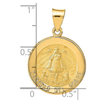 14k Yellow Gold 14k Polished and Satin Caridad del Cobre Medal Hollow Pendant