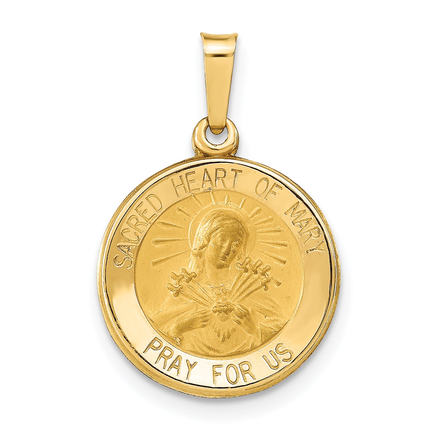 14k Yellow Gold 14k Polished and Satin Sacred Heart of Mary Medal Hollow Pendant