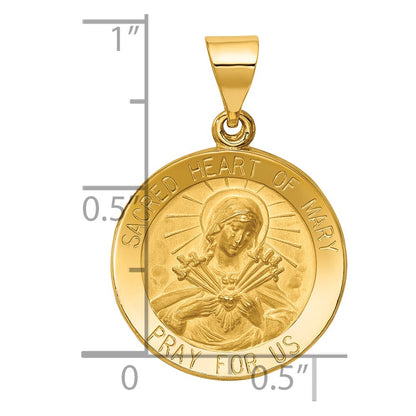14k Yellow Gold 14k Polished and Satin Sacred Heart of Mary Medal Hollow Pendant