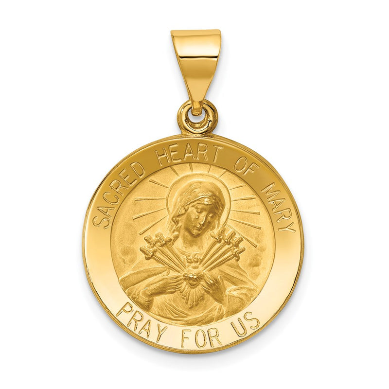 14k Yellow Gold 14k Polished and Satin Sacred Heart of Mary Medal Hollow Pendant