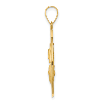 14K Yellow Gold Queen Of The Holy Scapular Reversible Medal Hollow Pendant