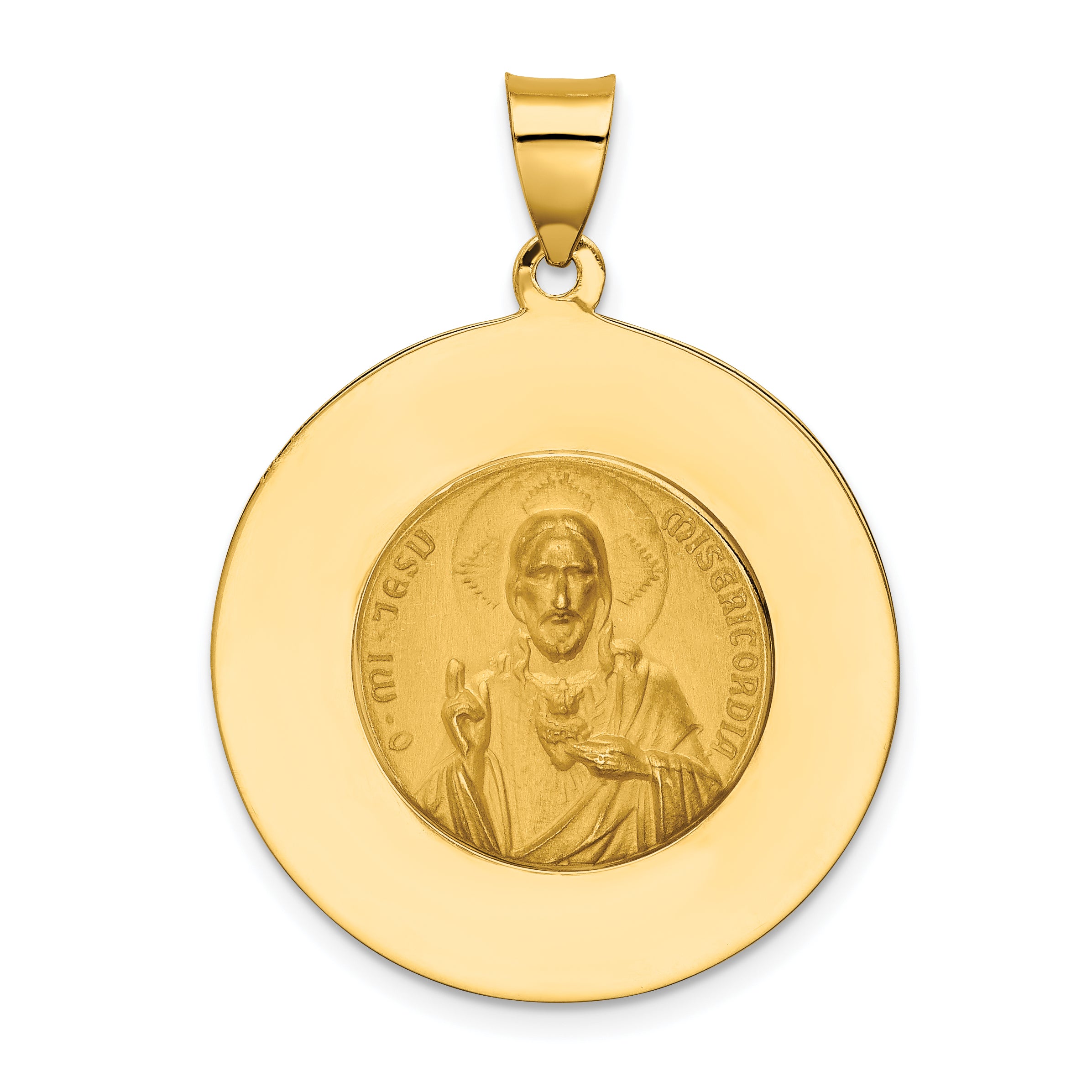 14K Yellow Gold Queen Of The Holy Scapular Reversible Medal Hollow Pendant