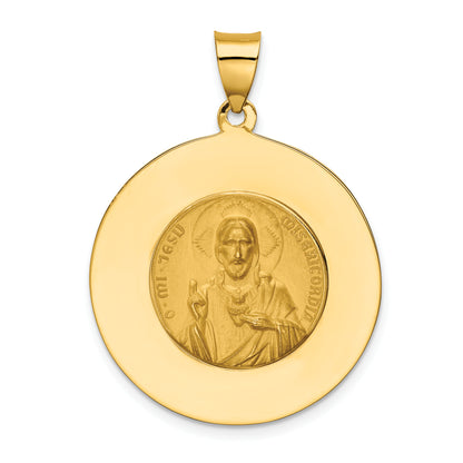 14K Yellow Gold Queen Of The Holy Scapular Reversible Medal Hollow Pendant