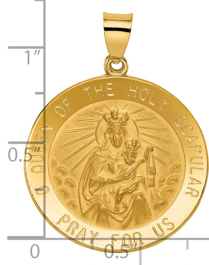 14K Yellow Gold Queen Of The Holy Scapular Reversible Medal Hollow Pendant