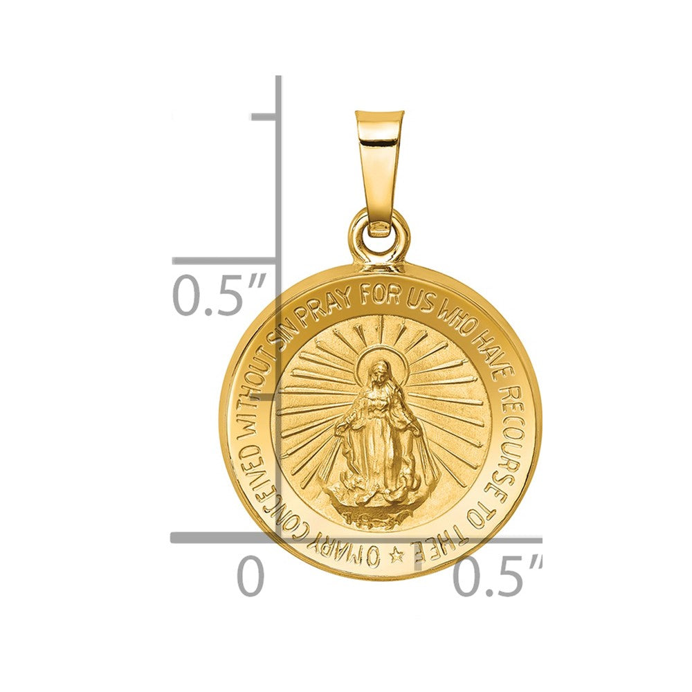 14k Yellow Gold 14k Polished and Satin Miraculous Medal Hollow Pendant