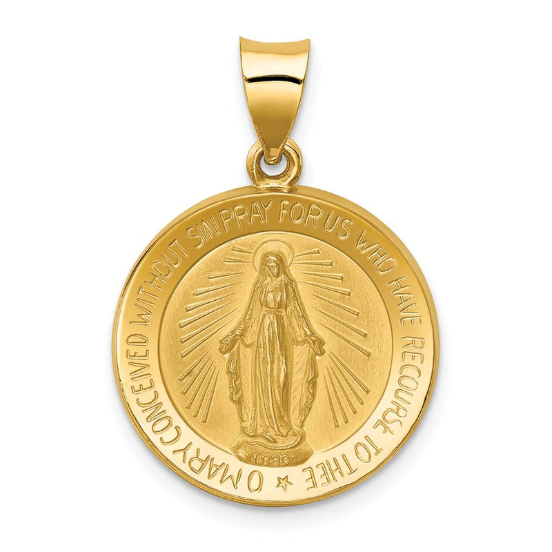 14k Yellow Gold 14k Polished and Satin Miraculous Medal Hollow Pendant