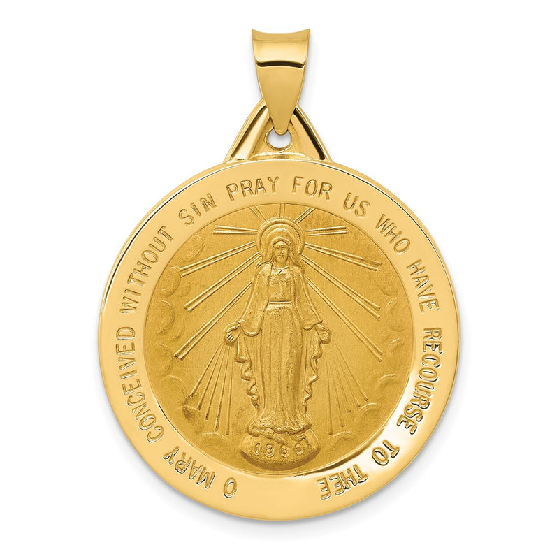 14k Yellow Gold 14k Polished and Satin Miraculous Medal Hollow Pendant