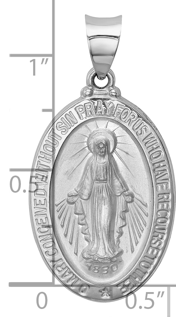 14k White Gold 14k White Gold Polished/Satin Miraculous Medal Hollow Pendant