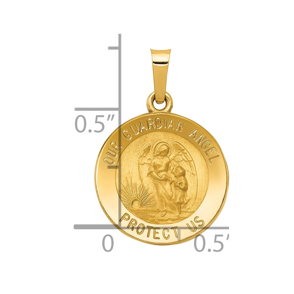 14k Yellow Gold 14k Polished and Satin Our Guardian Angel Medal Hollow Pendant