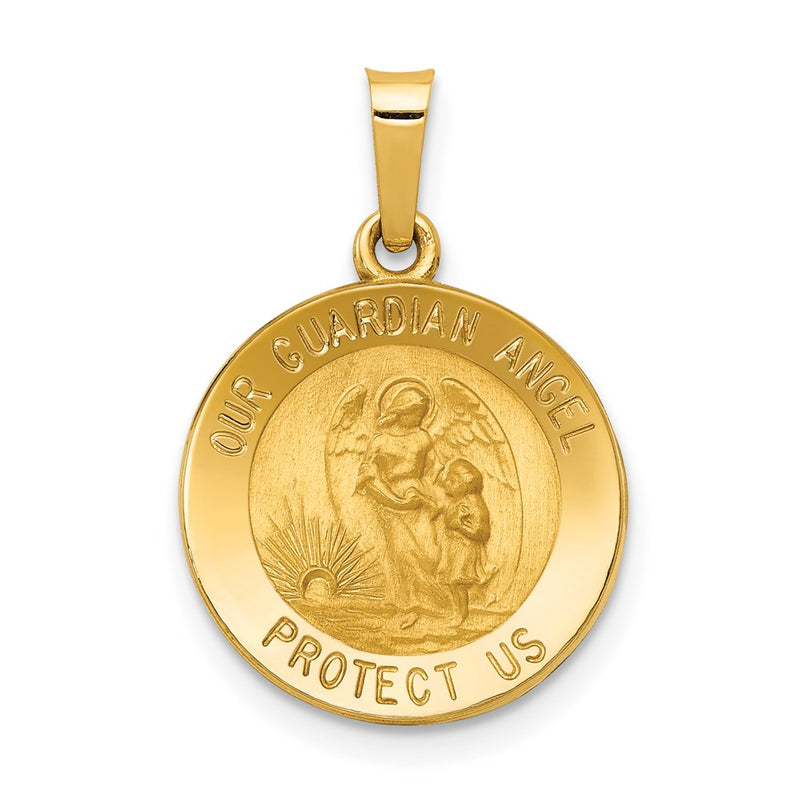 14k Yellow Gold 14k Polished and Satin Our Guardian Angel Medal Hollow Pendant