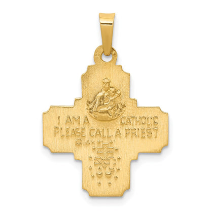 14k Yellow Gold 14k Polished and Satin Four Way Medal Hollow Pendant