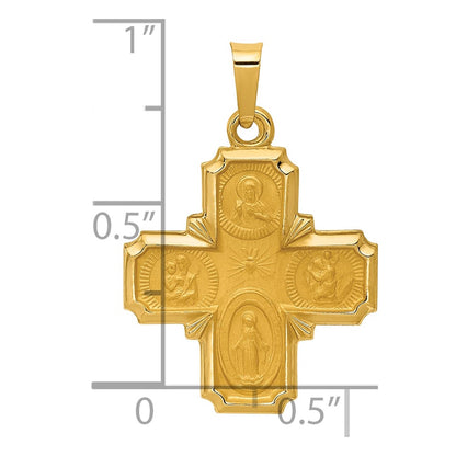 14k Yellow Gold 14k Polished and Satin Four Way Medal Hollow Pendant