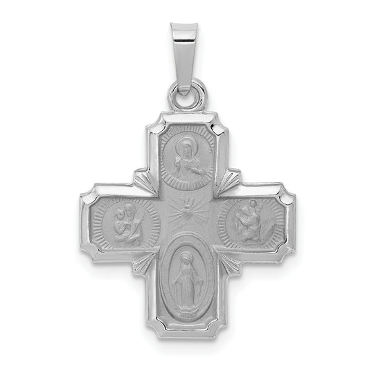 14k White Gold 14k White Gold Polished / Satin Four Way Medal Hollow Pendant