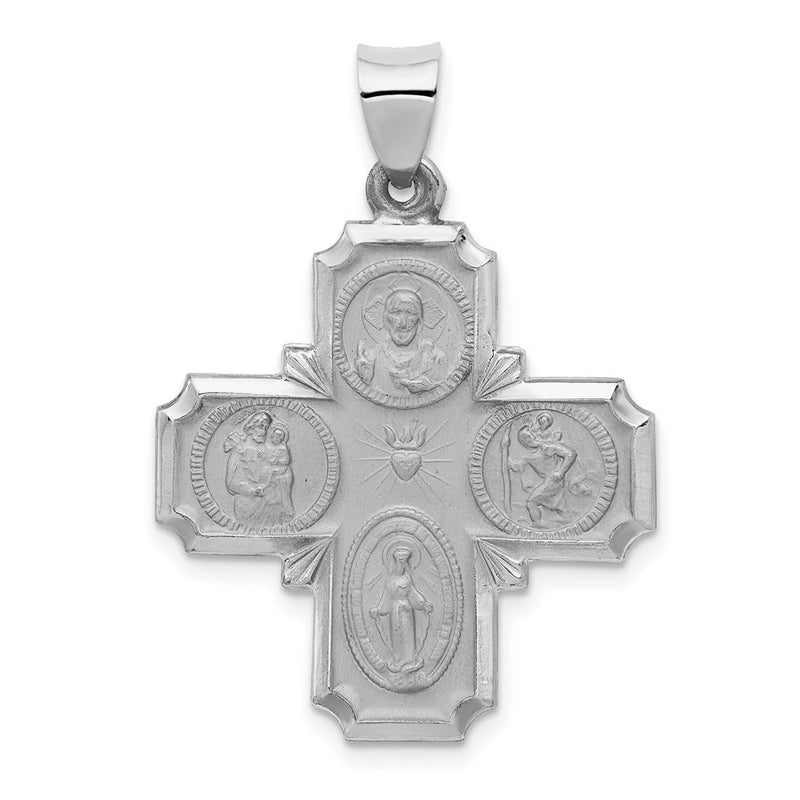 14k White Gold 14k White Gold Four Way Medal Hollow Pendant