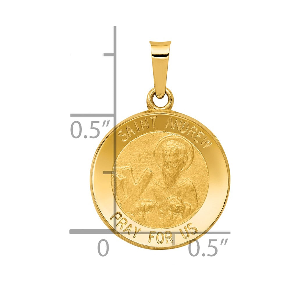 14k Yellow Gold 14k Polished and Satin St. Andrew Medal Hollow Pendant