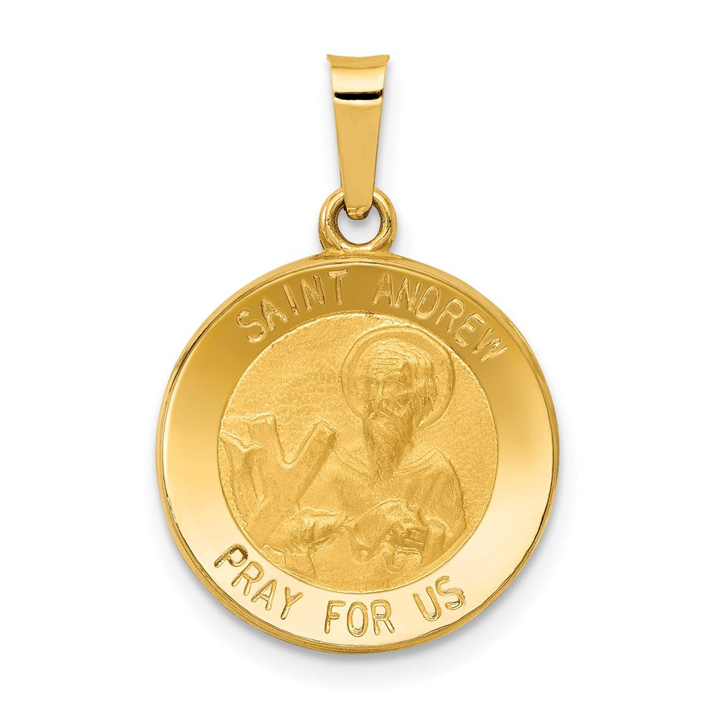 14k Yellow Gold 14k Polished and Satin St. Andrew Medal Hollow Pendant
