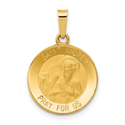 14k Yellow Gold 14k Polished and Satin St. Andrew Medal Hollow Pendant
