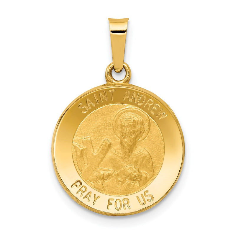 14k Yellow Gold 14k Polished and Satin St. Andrew Medal Hollow Pendant