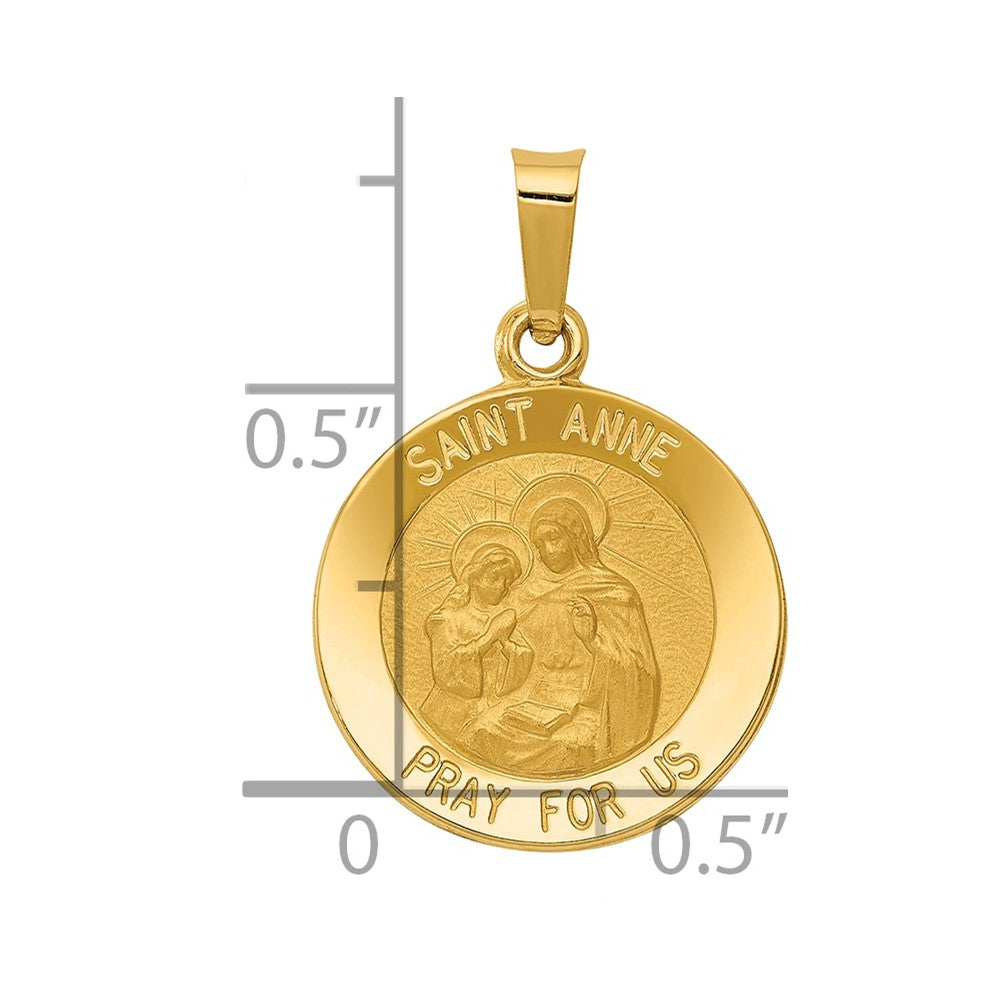 14k Yellow Gold 14k Polished and Satin St. Anne Medal Hollow Pendant