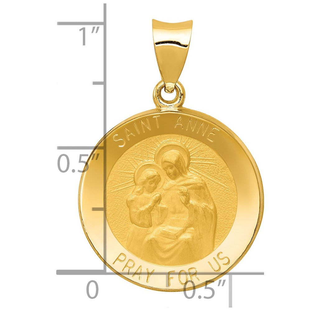 14k Yellow Gold 14k Polished and Satin St. Anne Medal Hollow Pendant