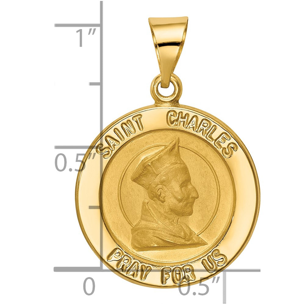 14k Yellow Gold 14k Polished and Satin St. Charles Medal Hollow Pendant
