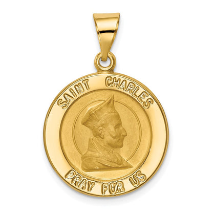 14k Yellow Gold 14k Polished and Satin St. Charles Medal Hollow Pendant